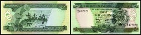 Central Bank
 2 Dollars o.D.(1986/Sign.5, beide KN schwarz, Ziffern gleich hoch) P-13a I