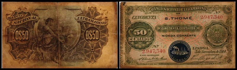 Portuguese Administration
 50 Cent. 5.11.1914, Siegel Typ II, P-15, kl. Randein...