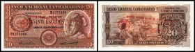 Banco Nacional und Banksiegel rot, beidseitig
 20 Escudos 1.6.1976(auf 20.11.1958) P-44a I