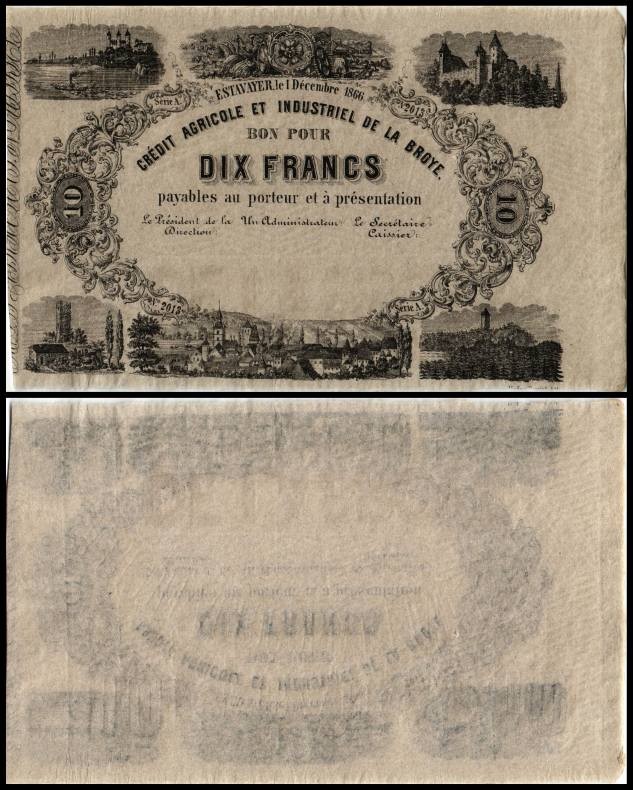 Specialized Issue
 10 Francs 1.12.1866, unsigned remainder, P-S261r Crédit Agri...