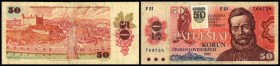 Abspaltung von der Tschech.Rep. 1993 - Selbst.Rep.Slowakei
 50 Kronen 1987(1993 Kl.M auf Cz.96) P-16 Tschechische Banknoten mit Klebemarke IV