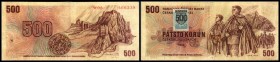 Abspaltung von der Tschech.Rep. 1993 - Selbst.Rep.Slowakei
 500 Kronen 1973(1993 Kl.M auf Cz.93) P-18, gekl. Einrisse Tschechische Banknoten mit Kleb...