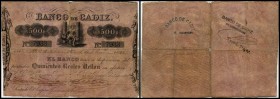 Specialized Issues
 500 Pesetas 15.2.1856(?) Faltbrüche, P-S283 Banco de Cadiz IV
