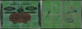 Specialized Issues
 100 Pesetas (1863) minimale Faltbrüche, P-S281 Banco de Cadiz III-