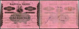 Specialized Issues
 2000 Pesetas (1863) P-S295 Banco de Cadiz III+