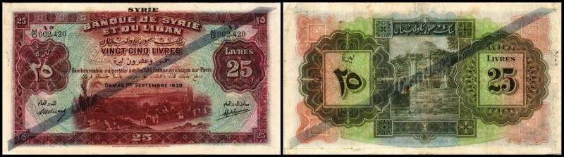 Banque de Syrie et du Liban
 25 Livres 1.9.1939, Serie M/D, Einriß oben, P-43a ...