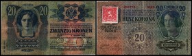 Republik / prov. Ausgabe Österr. Kronenbanknoten mit Klebemarken
 20 Kronen 1913(1919) Ri-A25b, P-2A (P=Pick Weltkatalog, Ri=Richter Spezialkatalog Ö...