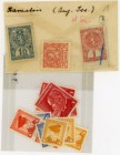 Klebemarken für Banknoten
 Lot 14 Stück, 10,20h, 1K (1919) + 11x ohne/mit Wert (1945) teils ungummiert I/I-