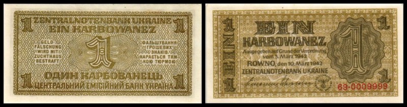 Deutsche Okkupation WW II Zentralnotenbank Ukraine
 1 Karb. 10.3.1942, Vs gelbb...