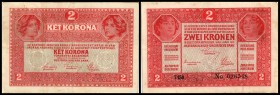 Räteregierung / Béla Kun (März bis August 1919)
 2 Kronen 1917(1919) Serie über 7000, Ri-447b (P-11a) III