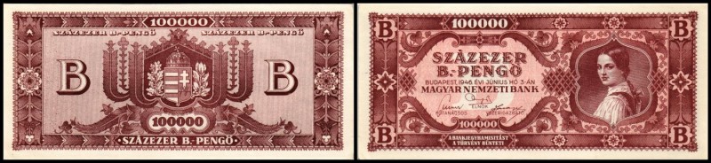 Mag. Nemzeti Bank (Szálasi Government in Veszprém)
 100.000 B-Pengö 1946, P-133...