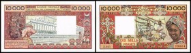 A = Ivory Coast (Elfenbeinküste)
 10.000 Francs o.D.(1991, Sign.22) P-109A/j II+