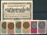 Budapest, - Kriegsfürsorgeamt
 Lot 13 Stück, 2 bis 12 filler + 1 Krone, 1916/o.D., Spendenscheine f. Witwen und Waisen sowie Frauenfonds, Richter-15,...