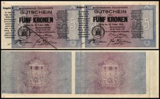 2x5 Kronen 1918/19, Vs Druck seitlich verschoben, zu Richter-88a Reichenberg, Böhmen - Stadt I/II