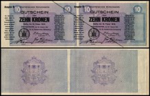 2x10 Kronen 1918/19, Vs Druck seitlich verschoben, zu Richter-88b Reichenberg, Böhmen - Stadt I/II