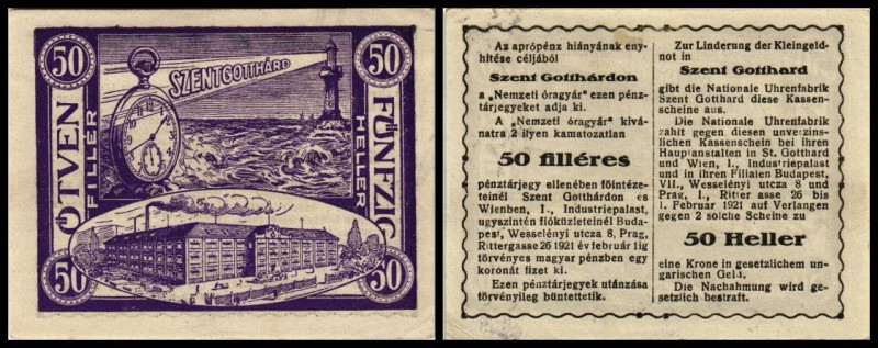 Lot 2 Stück, 20,50 h/filler, o.D.-1.2.1921, Richter-139b,c Szent Gotthard/St.Got...