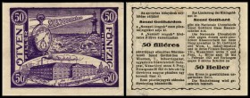 Lot 2 Stück, 20,50 h/filler, o.D.-1.2.1921, Richter-139b,c Szent Gotthard/St.Gotthard, Stadt- -Nationale Uhrenfabrik I