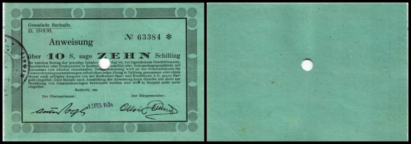 Schwundgeld
 10 Schilling 17.2.1934, Richter-145/II Rechnitz, Burgenland (keine...