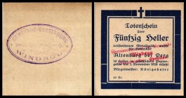 Altenburg
 Auflage 50 Stück, Gstpl. von der Gemeinde Windegg übernommen - roter Stempelaufdruck 10,20,50 Heller - Totenscheine I