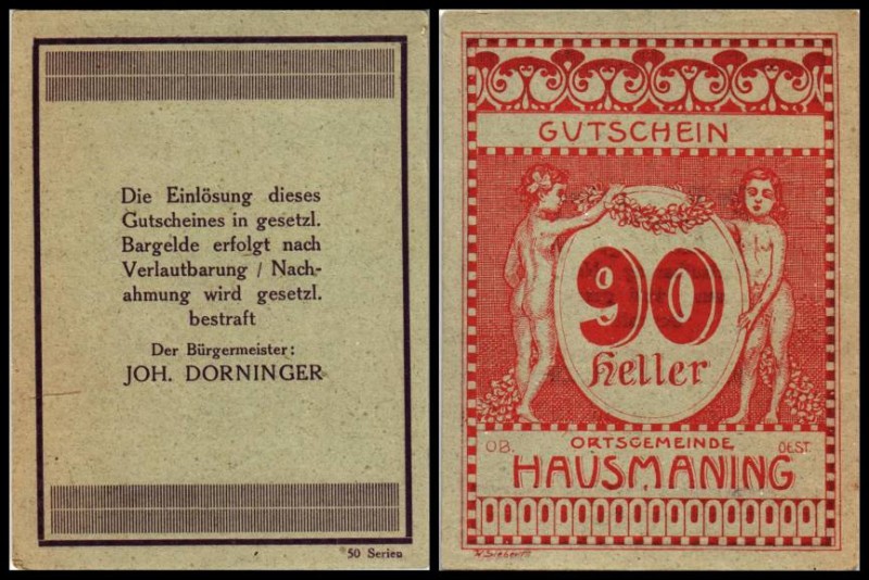 Hausmaning
 50 Serien, Kartonpapier, rot 20,50,75,90 Heller I