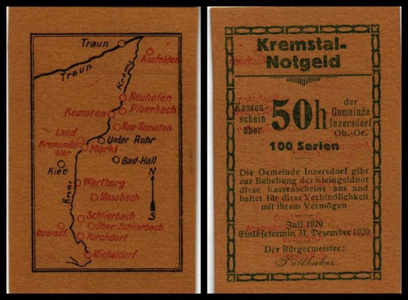 Inzersdorf
 Auflage 100 Stück, KP braun 5,10,20,50 Heller I