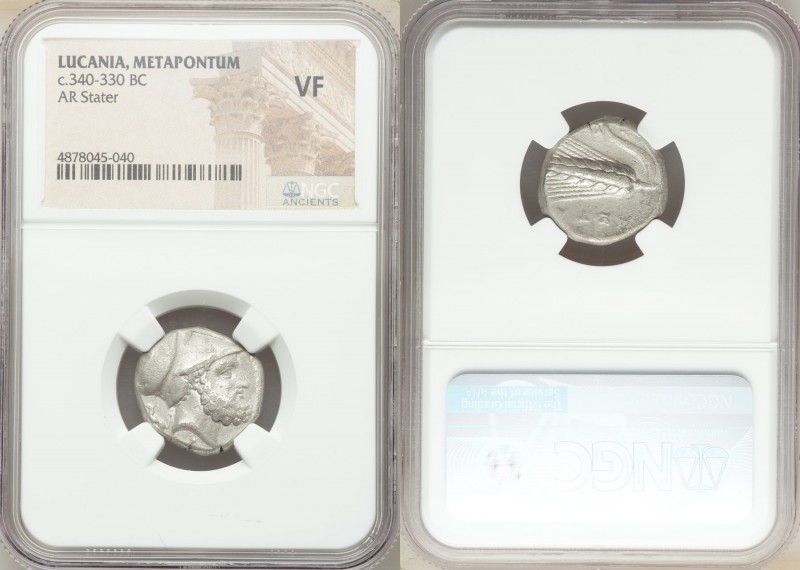 LUCANIA. Metapontum. Ca. 340-330 BC. AR stater (19mm, 3h). NGC VF. S- and Ami-, ...