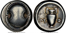 BOEOTIA. Thebes. Ca. 395-338 BC. AR stater (21mm, 10h). NGC Choice Fine. Ptoi-, magistrate. Boeotian shield / ΠΤ-ΟΙ, amphora; all within concave circl...
