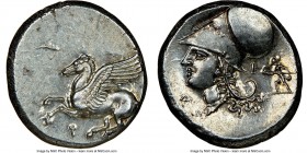 CORINTHIA. Corinth. Ca. 4th century BC. AR stater (21mm, 8.60 gm, 8h). NGC MS 4/5 - 5/5. Ca. 375-345 BC. Pegasus flying left, Ϙ below / Head of Athena...