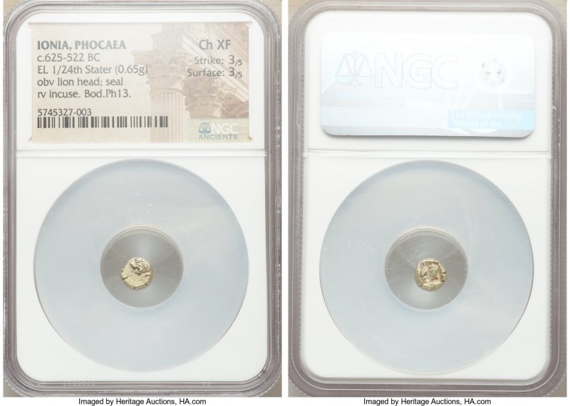 IONIA. Phocaea. Ca. 625-522 BC. EL 1/24 stater or myshemihecte (7mm, 0.65 gm). N...