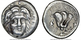 CARIAN ISLANDS. Rhodes. Ca. 250-230 BC. AR didrachm (19mm, 1h). NGC VF, flan flaw. Erasicles, magistrate. Radiate facing head of Helios, turned slight...