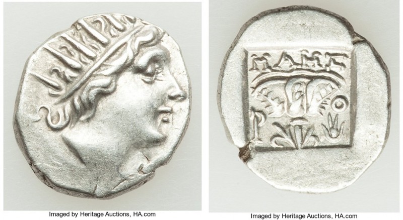 CARIAN ISLANDS. Rhodes. Ca. 88-84 BC. AR drachm (16mm, 2.90 gm, 12h). XF. Plinth...