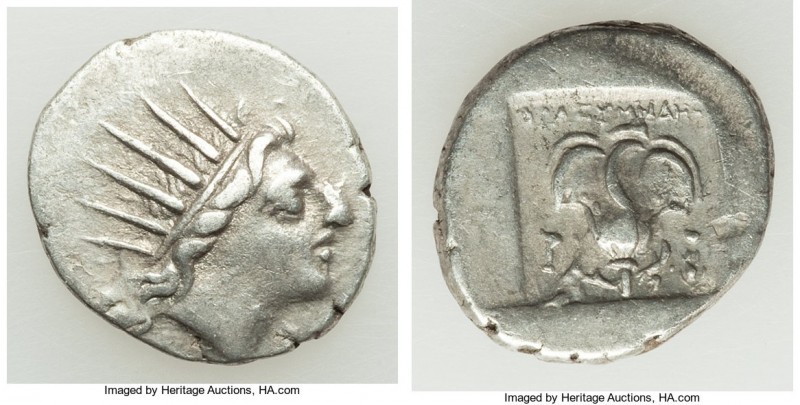CARIAN ISLANDS. Rhodes. Ca. 88-84 BC. AR drachm (16mm, 2.60 gm, 2h). VF. Plintho...