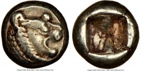 LYDIAN KINGDOM. Alyattes or Walwet (ca. 610-561 BC). AE/EL fourree 1/12 stater or hemihecte (12mm, 0.96 gm). NGC Choice VF 5/5 - 3/5, core visible. An...