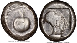 PAMPHYLIA. Side. Ca. 5th century BC. AR stater (20mm, 10.90 gm, 7h). NGC Choice VF 3/5 - 4/5. Ca. 430-400 BC. Pomegranate; guilloche beaded border / H...