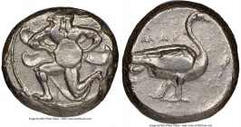 CILICIA. Mallus. Ca. 440-385 BC. AR stater (20mm, 2h). NGC XF. Bearded male, winged, in kneeling/running stance left, holding solar disk with both han...