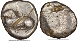 CYPRUS. Salamis. Euelthon (ca. 530/15-480 BC) or successors. AR stater (20mm). NGC Fine, test cuts. e-u-we-le-to-to-se (Cypriot), ram recumbent left /...