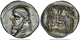 PARTHIAN KINGDOM. Mithradates II (ca. 121-91 BC). AR drachm (20mm, 12h). NGC AU S. Rhagae, ca. 109-96/5 BC. Diademed, draped bust of Mithradates II le...