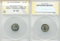 JUDAEA. Roman Procurators. Valerius Gratus (AD 15-26). AE prutah (16mm, 6h). ANACS VF 25. Jerusalem, dated Year 4 (AD 17/18). KAICAP, cantharus with s...