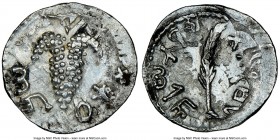 JUDAEA. Bar Kokhba Revolt (AD 132-135). AR zuz (19mm, 3.08 gm, 7h). NGC MS 3/5 - 3/5, overstruck. Undated year 3 (AD 134/5). Simon (Paleo-Hebrew), bun...