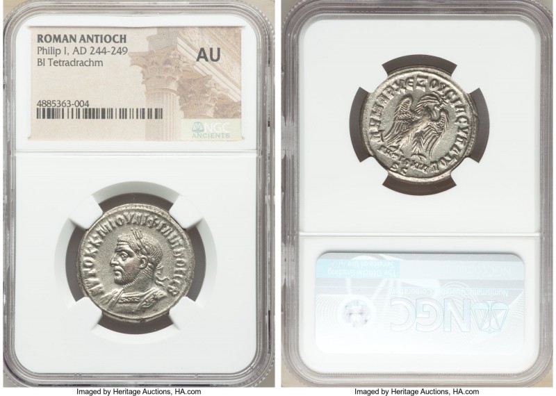 SYRIA. Antioch. Philip I (AD 244-249). BI tetradrachm (26mm, 7h). NGC AU. AD 249...