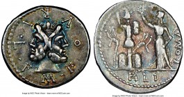 M. Furius L.f. Philus (ca. 119 BC). AR denarius (20mm, 4h). NGC Choice VF. Rome. M•FOVRI•L•F, laureate head of Janus; dotted border / ROMA-PHLI (PH li...