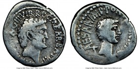 Marc Antony and Octavian, as Triumvirs and Imperators (44-30 BC). AR denarius (20mm, 9h). NGC VG, bankers marks, scratches, edge cut. Ephesus, 41 BC, ...