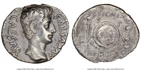 Augustus (27 BC-AD 14). AR denarius (19mm, 7h). NGC Fine, edge chip. Spanish mint, ca. 19 BC. CAESAR-AVGVSTVS, bare head of Augustus right; dotted bor...