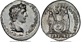 Augustus (27 BC-AD 14). AR denarius (19mm, 3.85 gm, 6h). NGC Choice XF 4/5 - 3/5. Lugdunum, 2 BC-AD 4. CAESAR AVGVSTVS-DIVI F PATER PATRIAE, laureate ...