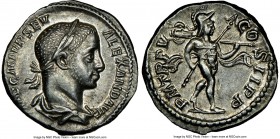 Severus Alexander (AD 222-235). AR denarius (18mm, 3.65 gm, 11h). NGC Choice AU 5/5 - 5/5. Rome, AD 226. IMP C M AVR SEV-ALEXAND AVG, laureate, draped...