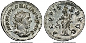Philip I (AD 244-249). AR antoninianus (23mm, 3.85 gm, 7h). NGC MS 5/5 - 4/5. Rome, AD 244-247. IMP M IVL PHILIPPVS AVG, radiate, draped and cuirassed...