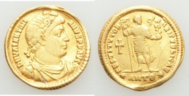 Valentinian I, Western Roman Empire (AD 364-375). AV solidus (21mm, 4.28 gm, 5h). VG, graffiti, clipped, bent. Antioch, 1st period, 9th officina, ca. ...