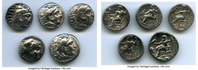 ANCIENT LOTS. Greek. Macedonian Kingdom. Ca. 336-323 BC. Lot of five (5) AR drachms. Fine-About VF. Includes: (6) Alexander III the Great, AR drachms,...