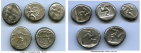 ANCIENT LOTS. Greek. Pamphylia. Aspendus. Ca. mid-5th century BC. Lot of five (5) AR staters. Fine-About VF, countermark. Includes: Hoplite and triske...