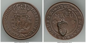 Portuguese Colony. Maria II Counterstamped 2 Macutas ND (1837) VF, KM51.1. Crowned Arms counterstamp on Portugal Macuta 1763. Host coin is About VF, c...
